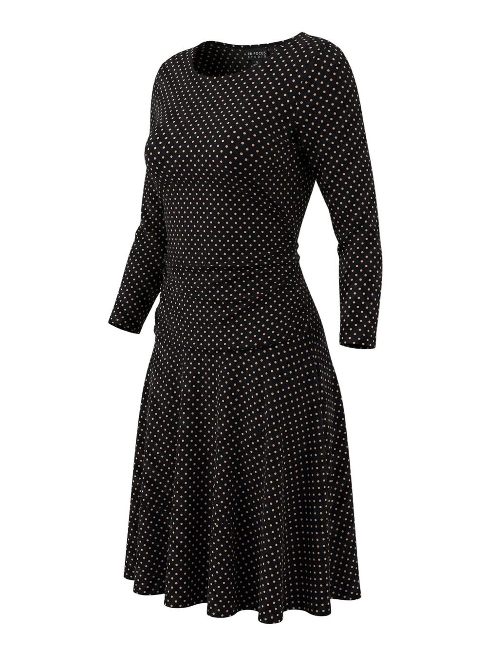 En Focus Studio Women's 8 Black Brown Classic Polka Dot Knit Fit-and Flare Dress